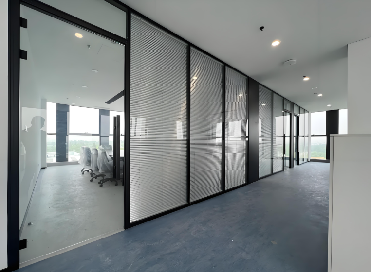 Double-Pane Tempered Glass Partition with Built-in Blinds
