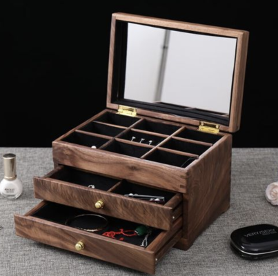 Boîte à bijoux en bois avec miroir