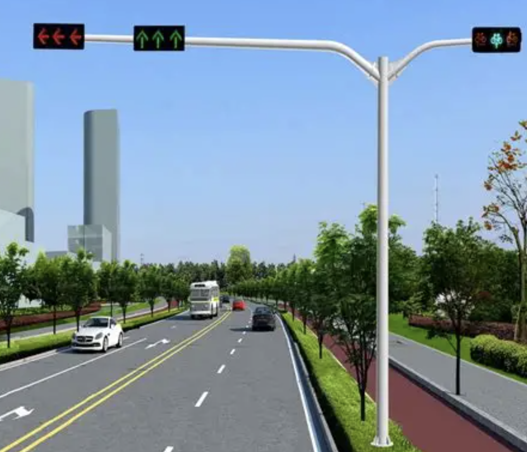 Tiang Sinyal Lalu Lintas Gaya Euro Lengan Ganda Meruncing