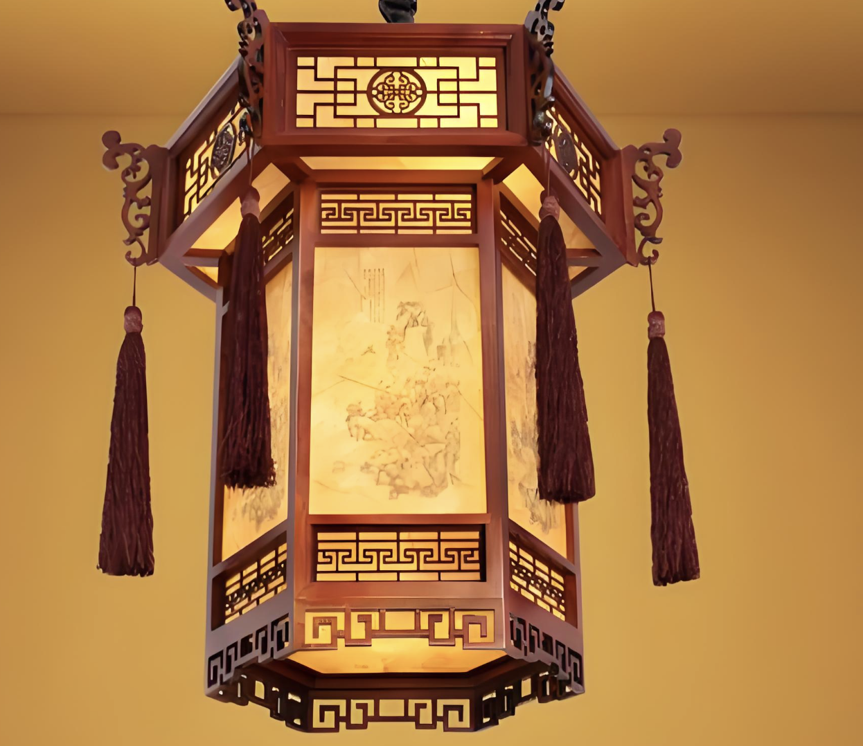 Thủ công cổ điển rắn gỗ & da cừu đèn lồng