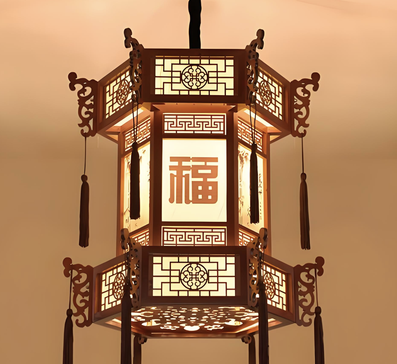 Thủ công cổ điển rắn gỗ & da cừu đèn lồng