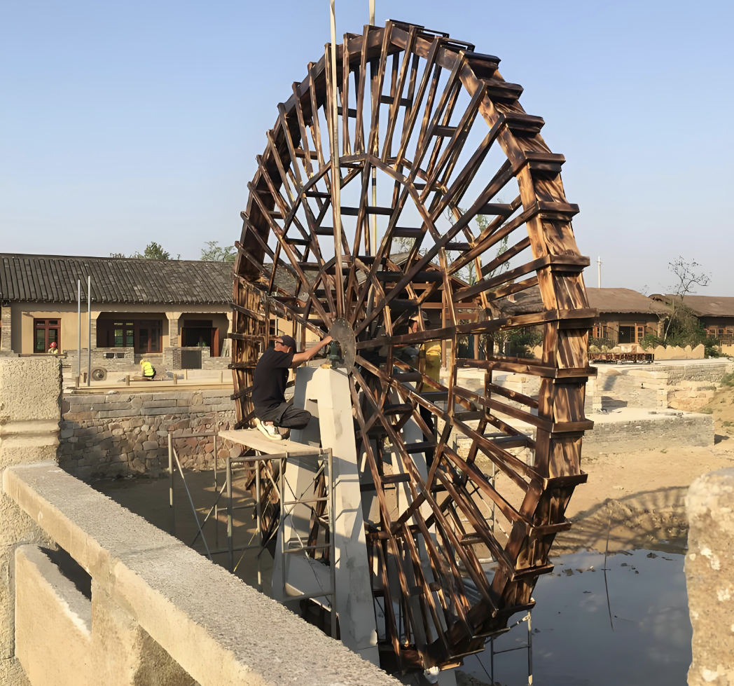 Dual-Drive Traditional Wooden Noria Water Wheel