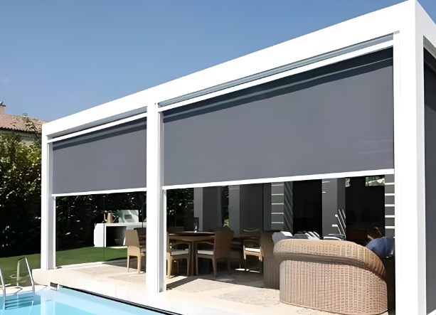 ม่านม้วนกันลมไฟฟ้าอัจฉริยะสำหรับระเบียงกลางแจ้ง