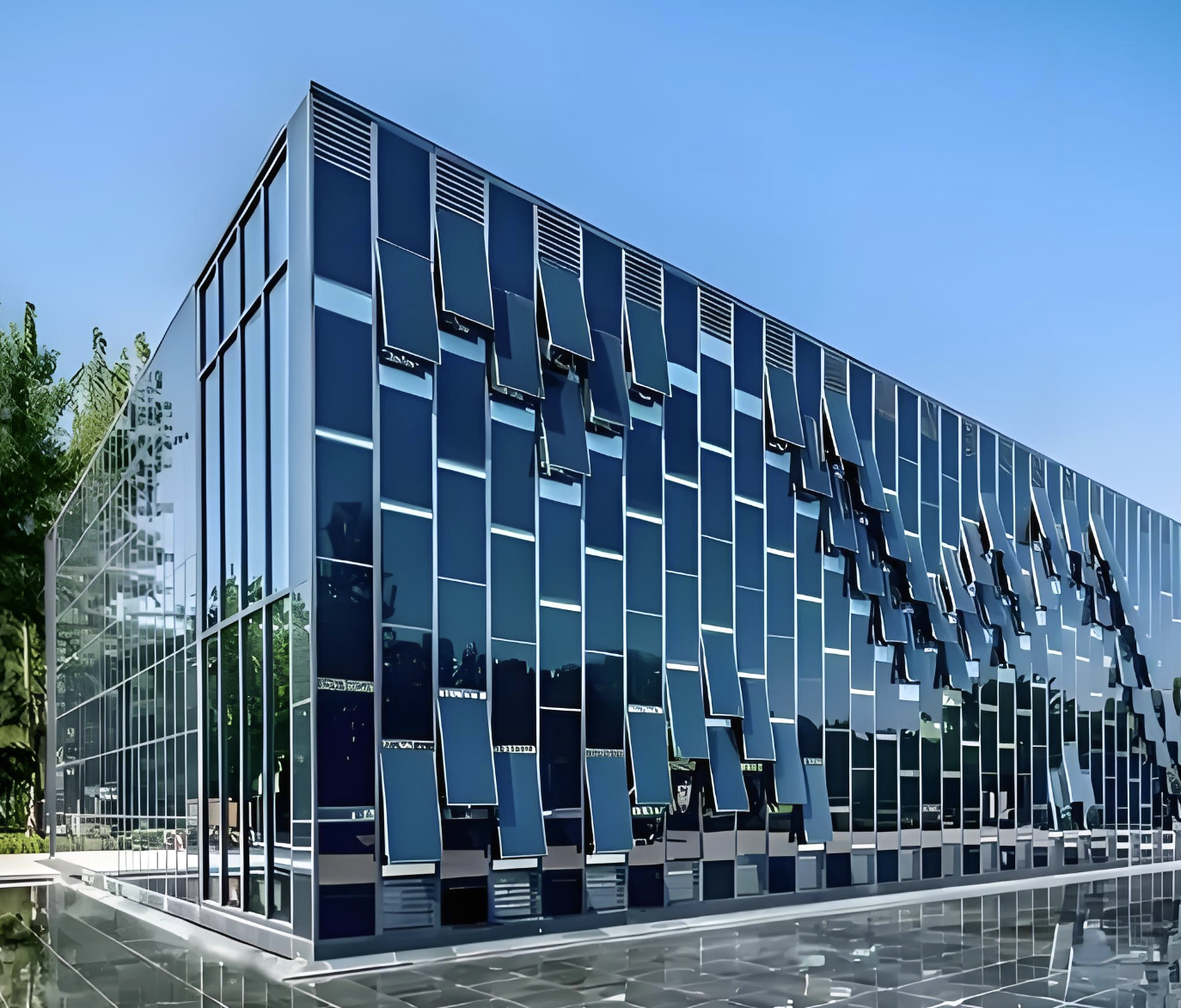 Tường rèm cửa tích hợp pin quang điện kích hoạt bởi gió