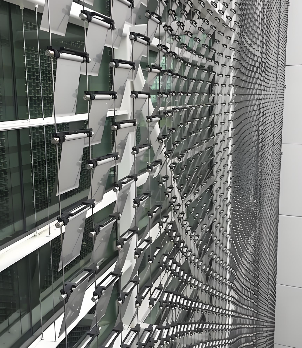 Unité de mur rideau mobile au vent en acier inoxydable brossé