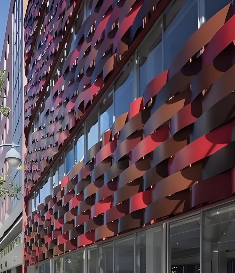 กำแพงม่านระฆังลมด้วยเหล็กชุบสี