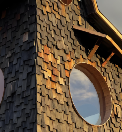 ผนังม่านระฆังลมไม้รีไซเคิล