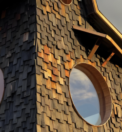 Mur rideau de carillons de <span>vent</span> en bois recyclé