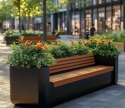 Embedded Landscape Integrated Park Seating with Planter