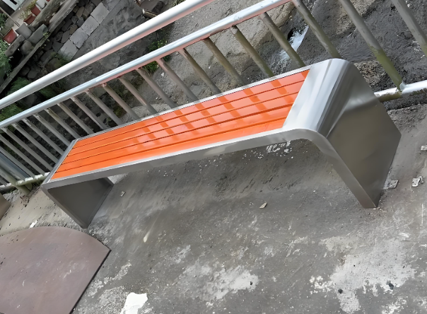 Banc de parc en bois anticorrosif à cadre en acier inoxydable