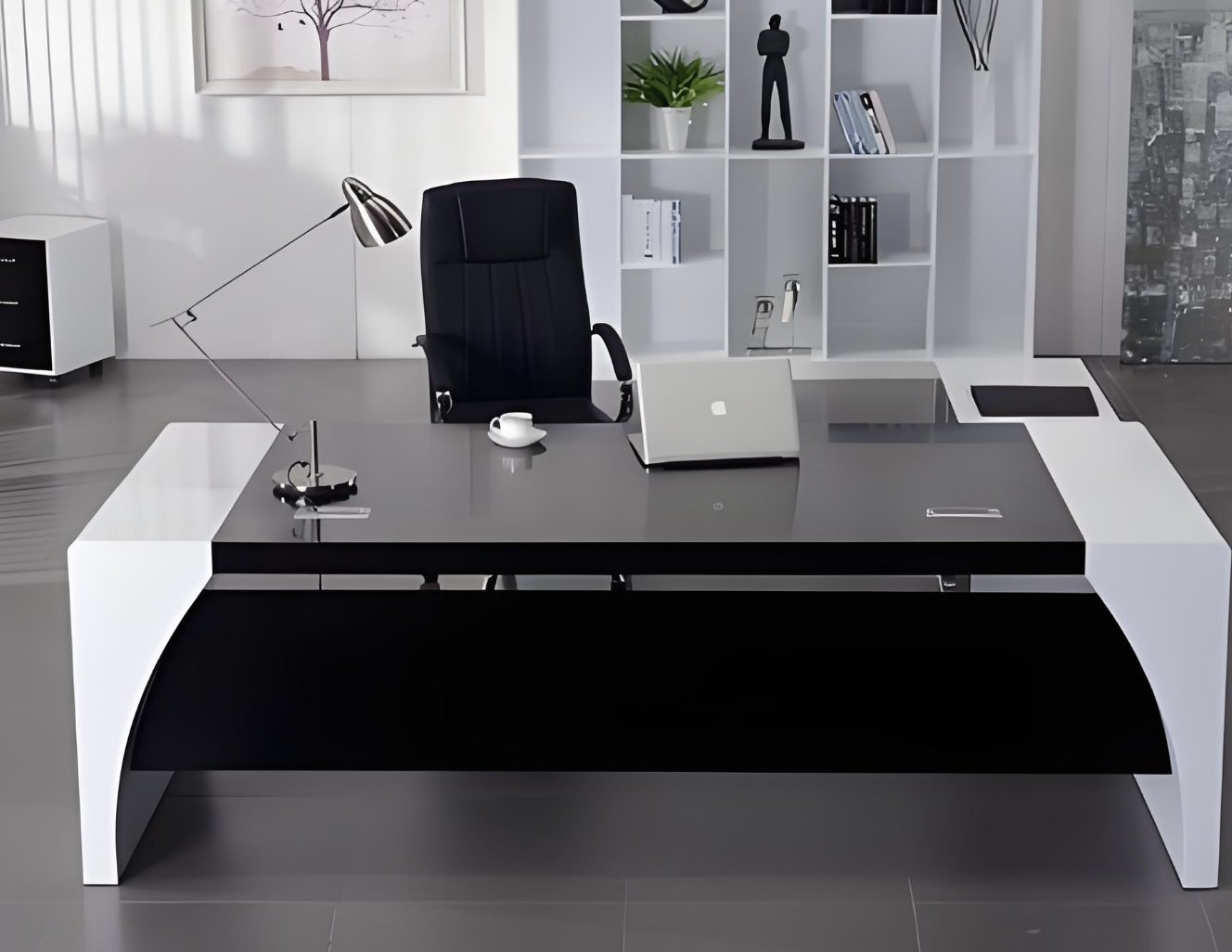 Bàn làm việc quản lý cao cấp sơn nung bột polyester tích hợp lưu trữ lớn