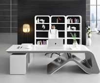 Luxury 2400mm Lacquered Executive Boss Desk with Dual Side Cabinets