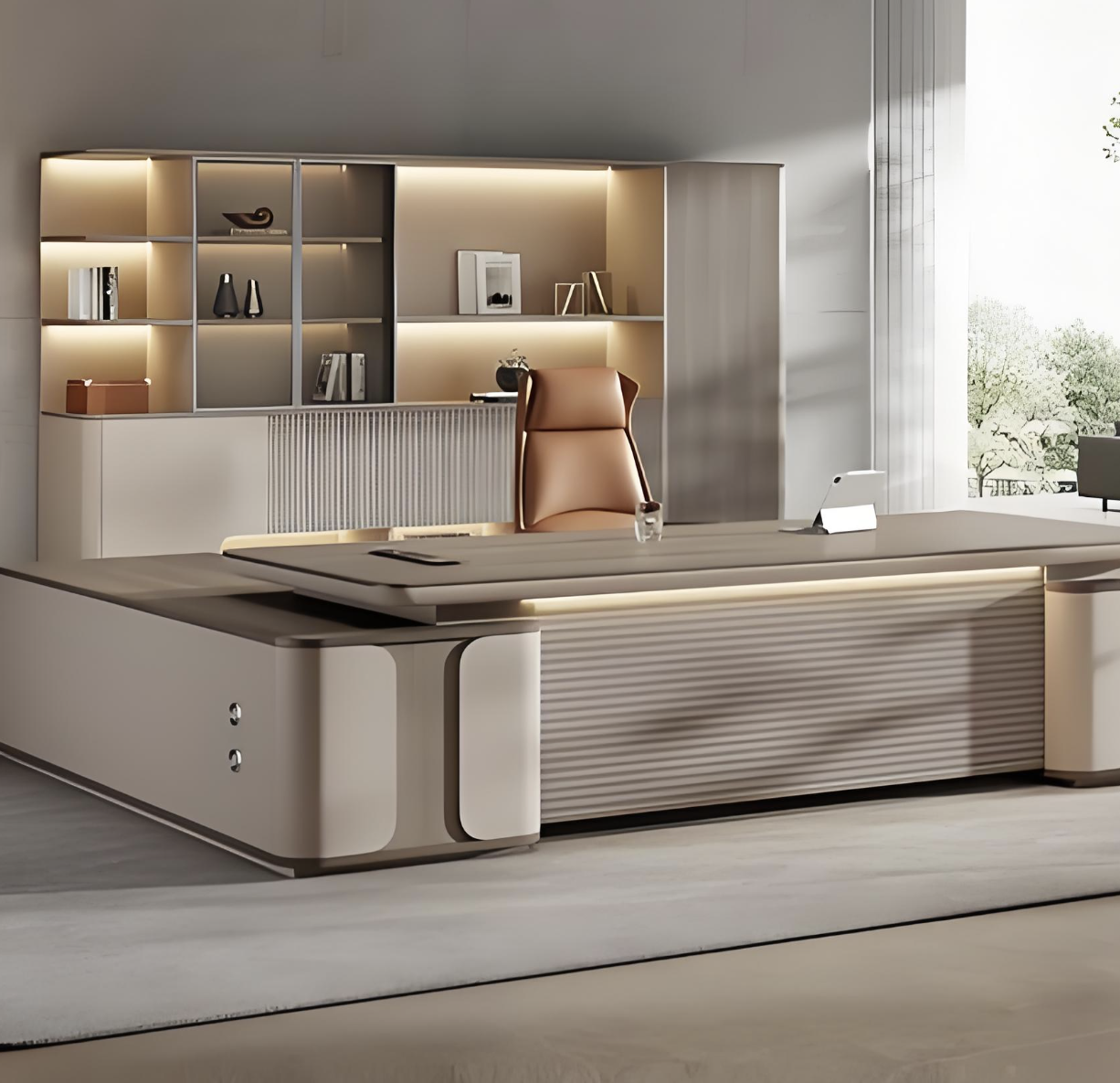 Luxury 2400mm Lacquered Executive Boss Desk with Dual Side Cabinets