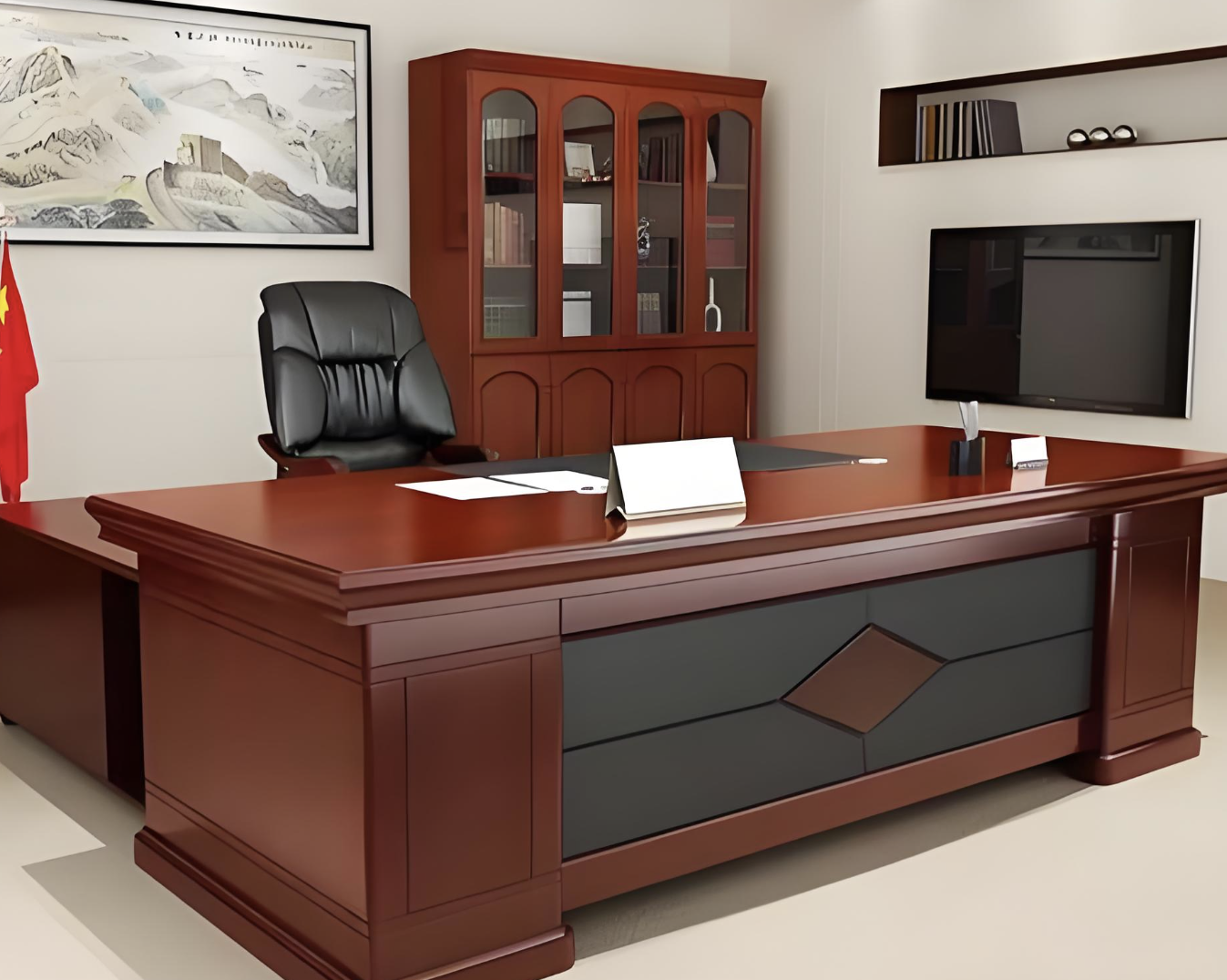High-grade Solid Wood Veneer Baking Paint Executive Desk