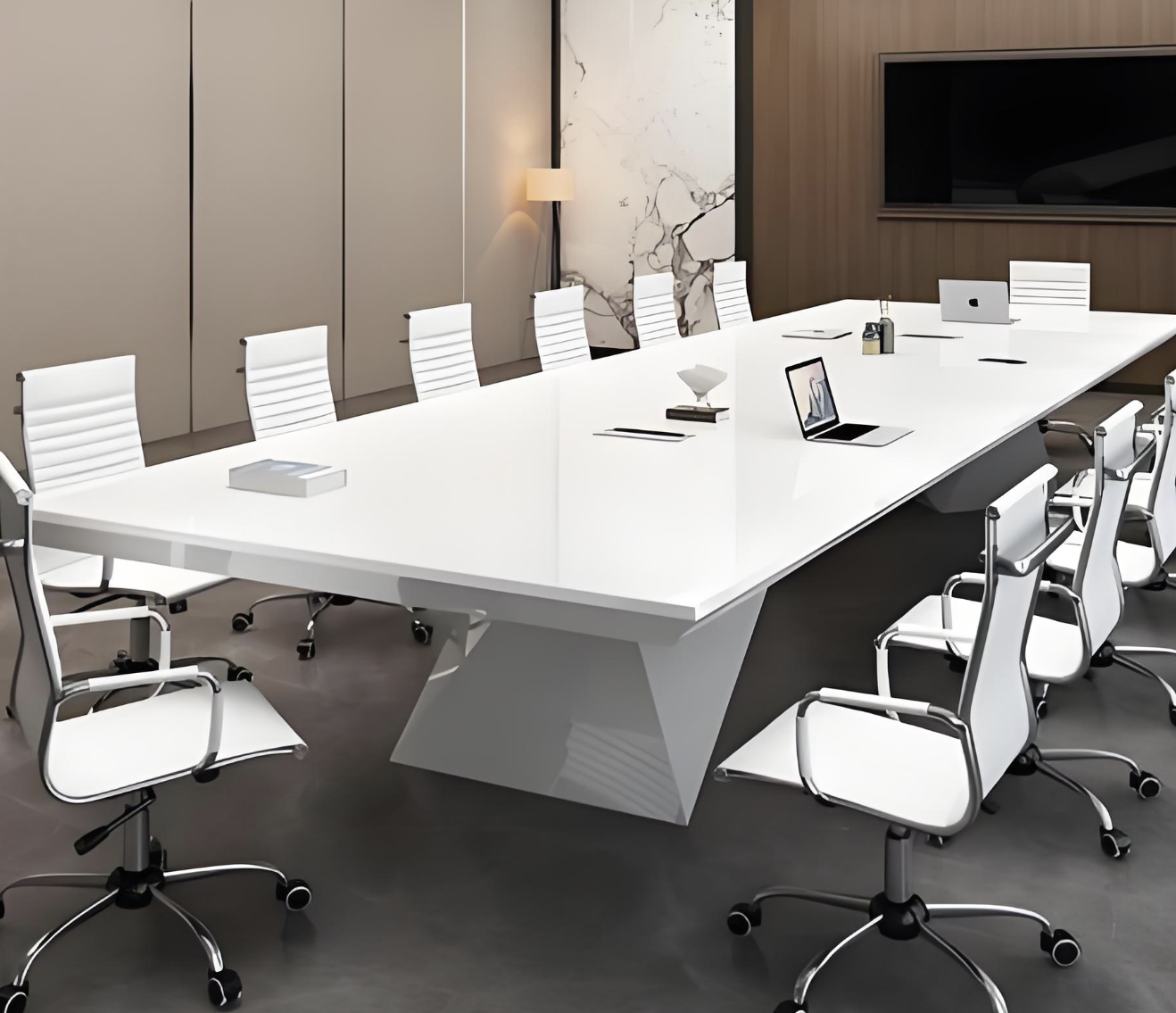 12-16 Person Large Long Lacquered Conference Table With Power Outlets
