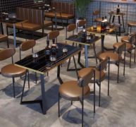 Industrial Style Iron Booth Dining Table and Chair Set