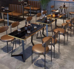 Industrial Style Iron Booth Dining Table and Chair Set