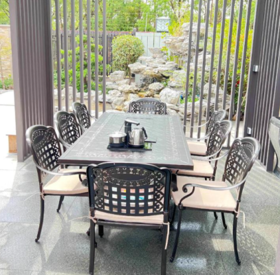 Set Meja Makan dan Kursi Paduan Aluminium untuk Patio Luar Ruangan