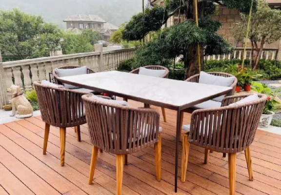 Set Meja & Kursi Tumpukan Restoran Halaman Luar Ruangan Tahan Cuaca