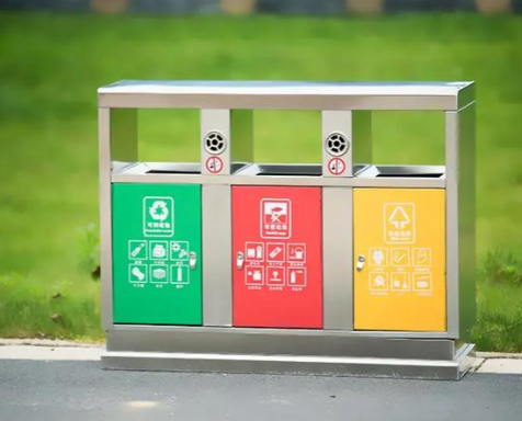 3-Compartment Commercial Outdoor Sorting Trash Bin